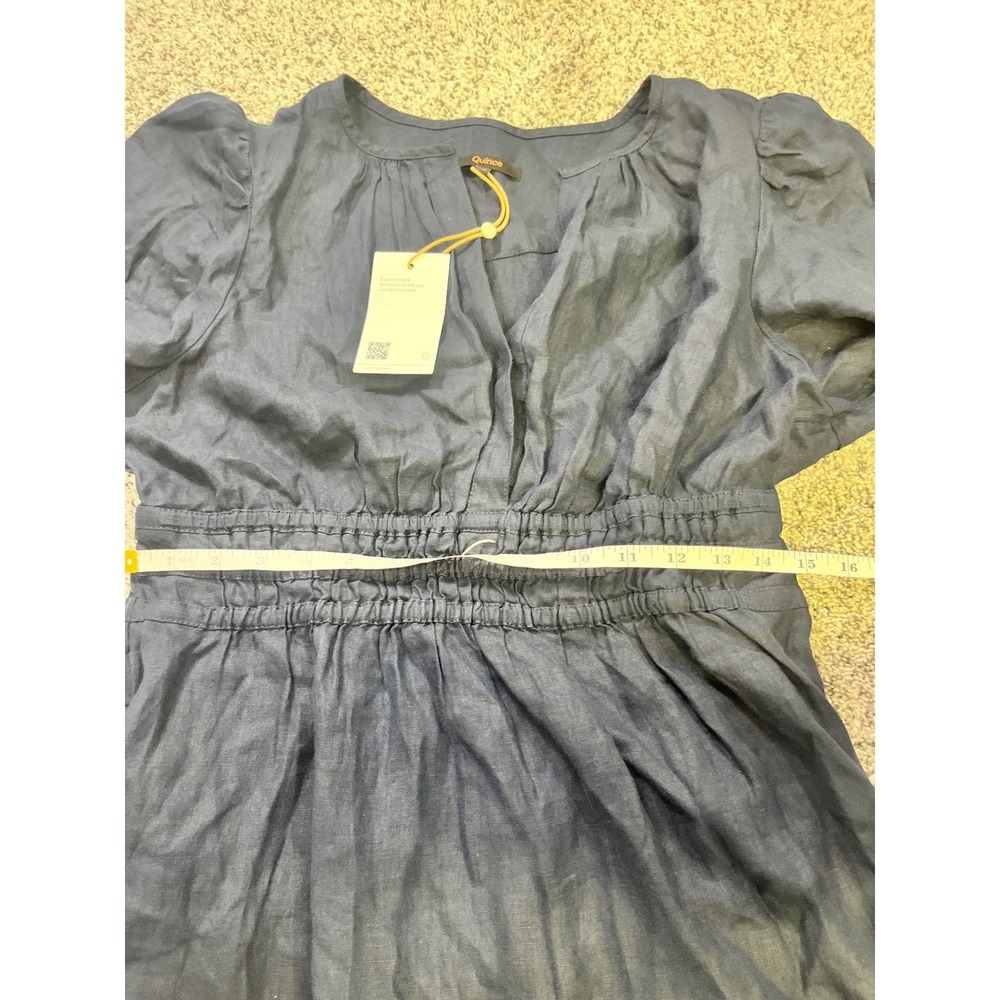 Quince 100% European Linen Smocked Waist Tiered Maxi Dress Navy Blue Medium NWT - Picture 11 of 14